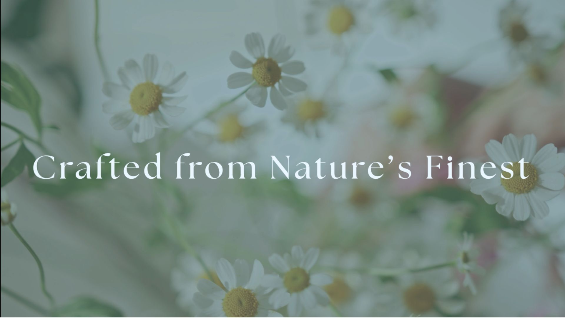 Image of flowers in the background with words saying " Crafted from Nature's Finest"